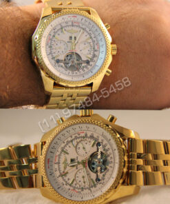 Réplica de Relógio Breitling Bentley 1884 Dourado Branco