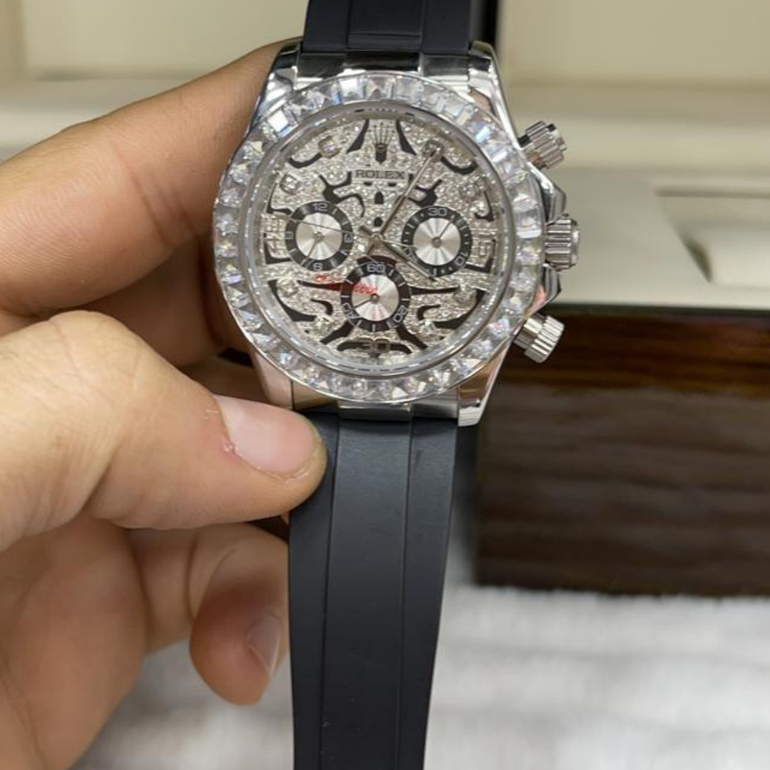 Réplica de Relógio Rolex Day Date - Pedras - Borracha