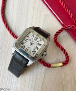 CARTIER SANTOS PRATA BRANCO COURO 37MM