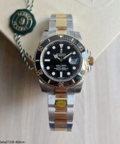 SUPER CLONE MÁQUINA ETA ROLEX SUBMARINER PRETO PRATA DOURADO 40MM