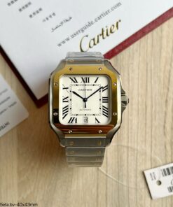 CARTIER SANTOS PRATA DOURADO BRANCO 43MM + PULSEIRA COURO