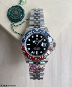 SUPER CLONE MÁQUINA ETA ROLEX GMT MASTER II VERMELHO AZUL PEPSI JUBILEE 40MM