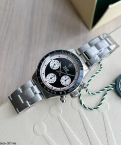 SUPER CLONE MÁQUINA ETA ROLEX DAYTONA PRATA PRETO PAUL NEWMAN 37MM
