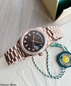 SUPER CLONE MÁQUINA ETA - ROLEX DAYDATE 36MM FEMININO ROSE COM BRILHANTE