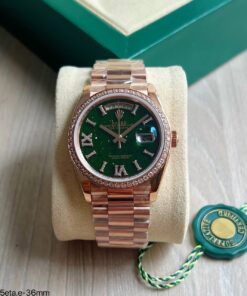 SUPER CLONE MÁQUINA ETA - ROLEX DAY-DATE VERDE ROSE BRILHANTES 36MM