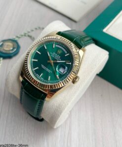 SUPER CLONE MAQUINA ETA ROLEX DAY-DATE II DOURADO VERDE 36MM