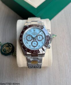 SUPER CLONE MÁQUINA ETA ROLEX DAYTONA PRATA AZUL PLATINUM ARABIC 40MM