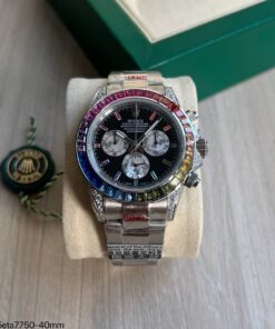 SUPER CLONE MÁQUINA ETA ROLEX DAYTONA RAINBOW PRATA 40MM
