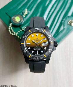 SUPER CLONE MÁQUINA ETA ROLEX SUBMARINER DIW CARBONO BORRACHA AMARELO 40MM