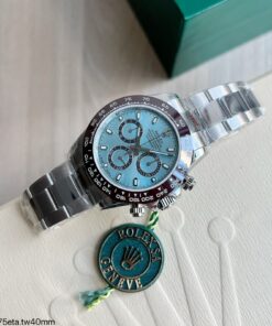 SUPER CLONE MÁQUINA ETA ROLEX DAYTONA PRATA AZUL PLATINUM 40MM