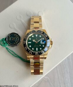 SUPER CLONE MÁQUINA ETA ROLEX GMT MASTER II DOURADO VERDE 40 MM