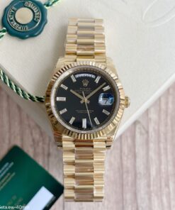 SUPER CLONE MAQUINA ETA ROLEX DAY-DATE II DOURADO PRETO 40MM
