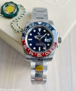 SUPER CLONE MÁQUINA ETA ROLEX GMT MASTER II AZUL VERMELHO PEPSI AZUL 40MM