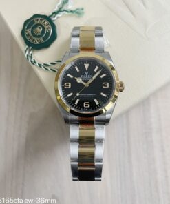 SUPER CLONE MÁQUINA ETA ROLEX EXPLORER 36MM PRATA DOURADO