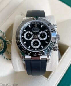 SUPER CLONE MÁQUINA ETA ROLEX DAYTONA PRATA PRETO BORRACHA 40MM