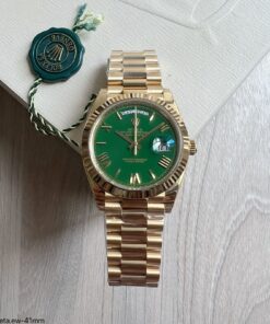SUPER CLONE MAQUINA ETAROLEX DAY-DATE II DOURADO VERDE 40MM