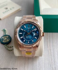 SUPER CLONE MÁQUINA ETA ROLEX SKY-DWELLER OYSTER ROSE AZUL 42MM