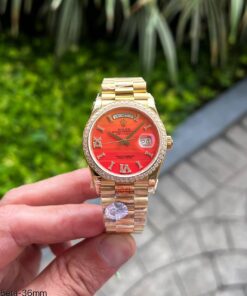 SUPER CLONE MAQUINA ETA ROLEX DAY-DATE DOURADO LARANJA BRILHANTES 36MM