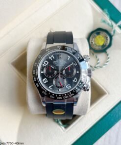 SUPER CLONE MÁQUINA ETA ROLEX DAYTONA PRATA ARABIC DIAL BORRACHA 40MM