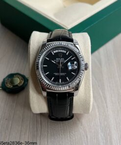 SUPER CLONE MAQUINA ETA ROLEX DAY-DATE II PRATA PRETO 36MM