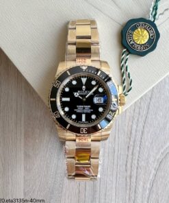 SUPER CLONE MÁQUINA ETA ROLEX SUBMARINER PRETO DOURADO 40MM