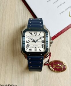 CARTIER SANTOS PRATA AZUL BORRACHA 40MM