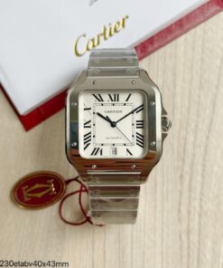 CARTIER SANTOS PRATA BRANCO 40MM + PULSEIRA COURO