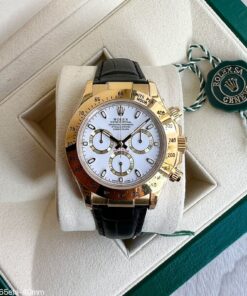 SUPER CLONE MAQUINA ETA ROLEX DAYTONA DOURADO BRANCO COURO 40MM
