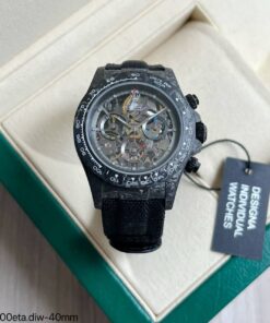 SUPER CLONE MÁQUINA ETA ROLEX DAYTONA DIW CARBONO 40MM PRETO ESQUELETO