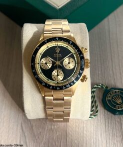 SUPER CLONE MÁQUINA ETA ROLEX DAYTONA PAUL NEWMAN DOURADO 1969 39MM