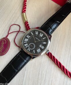 SUPER CLONE MÁQUINA ETA – CARTIER DRIVE PRATA PRETO COURO 41MM